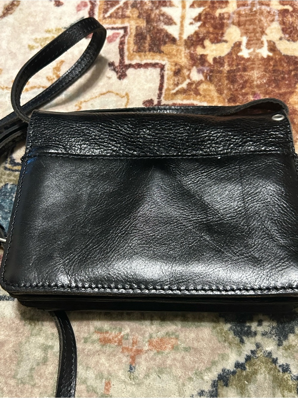 Patricia Nash Bianco black leather studded shoulder crossbody w built in wallet - Picture 6 of 15